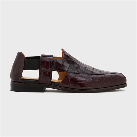 Peshauri | Deep Wine Croco Leather – Nauvab