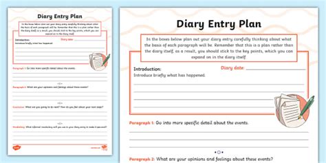 Diary Entry Planner Worksheet