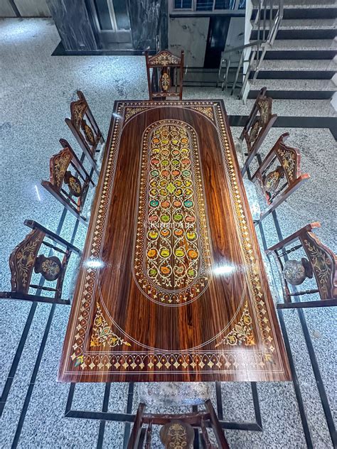 Rosewood Dining Table 8 Seater | Floral Inlay Pattern | 8x4 ft – Kirtan ...