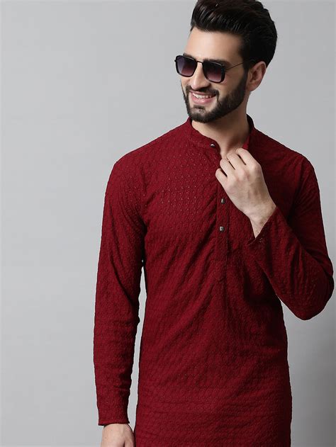 Jompers Men Maroon Chikan Kurta Only
