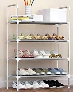 Caxon Multipurpose Steel Portable 4 Layer Shoe Rack Organizer (Silver ...