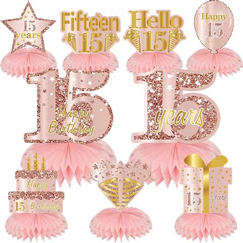 Amazon.com: Turypaty Pink Rose Gold 15th Birthday Honeycomb ...