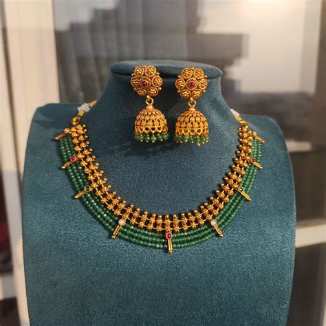 Devya -green crstals antique nectset – Nemalee