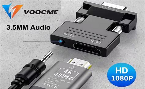 VOOCME HDMI to VGA Adapter Converter with 3.5mm Audio Jack, Active ...