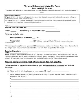 Physical Education Make-Up Rustin High School Doc Template | pdfFiller