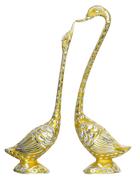 14 Inch Golden Kissing Swan Couple Handcrafted Decorative Figurine ...