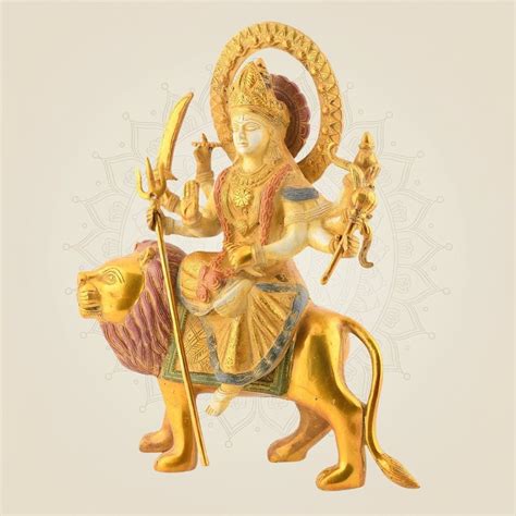 Maa Durga Brass Idol on Lion – Mud Finish Showpiece