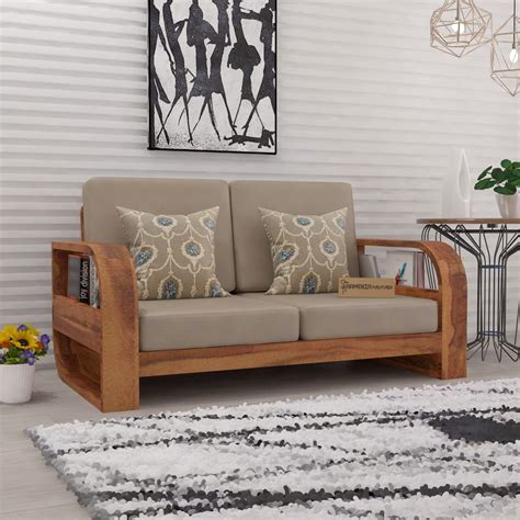 SAAMENIA FURNITURES Solid Sheesham Wooden 2 Seater Sofa for Living Room ...