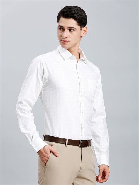 White & Brown Dobby Checks 100% Cotton Regular Fit Formal Full Sleeve