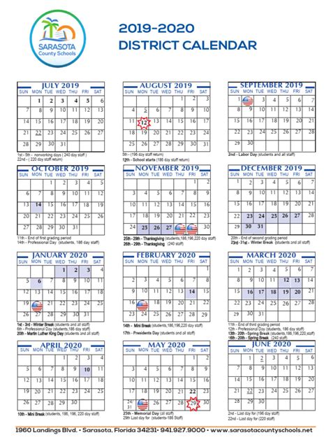 Sarasota County Schools Calendar 2019-2020 | PDF | Military Operations