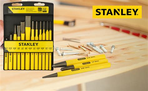 STANLEY 16-299 12 Piece Pin Punches and Cold Chisel Set (Yellow and ...