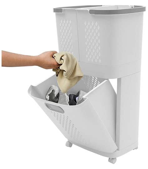 2 Tier Laundry Basket Organizer, Stackable Laundry Baskets With 4 ...