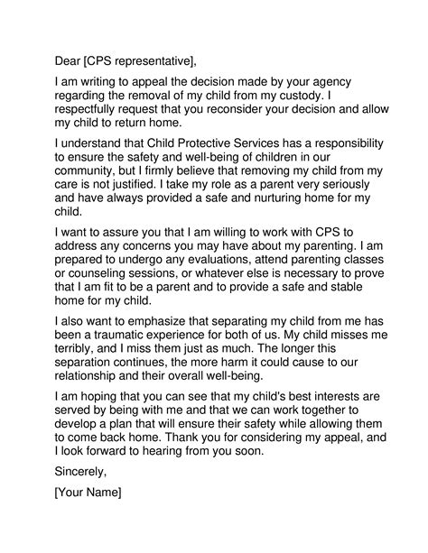 CPS Appeal Letter – Document Template