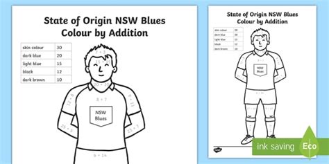 State of Origin NSW Blues Colour by Addition Colouring Page