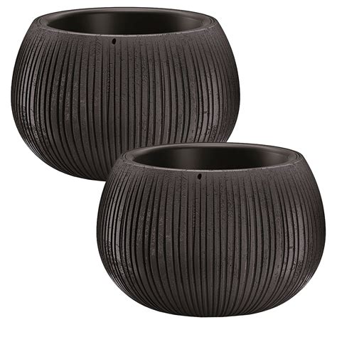 BETON BOWL Pack 2 Macetero de plástico color Cemento negro, 13,6 x 18 x ...