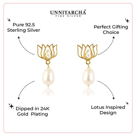 Buy Pearl Drop Gold Plated Lotus Earrings Online - Unniyarcha – Unniyarcha