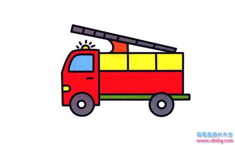 彩色消防车简笔画画法_怎么画彩色消防车的简笔画 - 简笔画大全 - 儿童简笔画图片大全