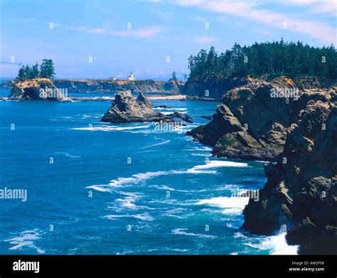 Cape Arago Lighthouse on the Oregon Coast on the Pacific Ocean Stock ...