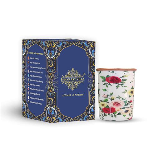 Buy INDIAN ART VILLA Copper White Floral Printed Glass, Drinkware ...