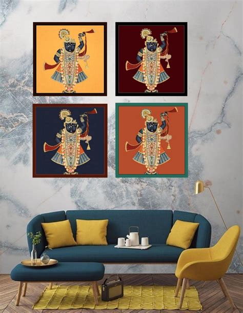 Buy Set of 4 Shrinathji Pichwai Painting Hand Painted on Cloth Online in India - Etsy
