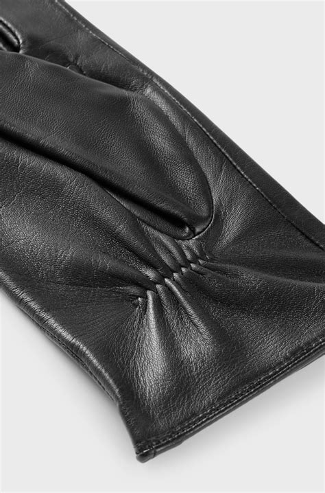 BOSS - Leather gloves with knitted lining and touchscreen-friendly ...