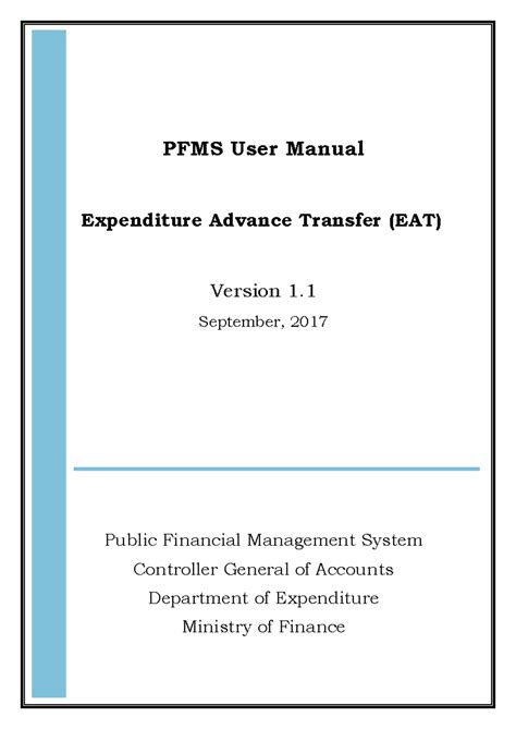 PFMS User Manual: Expenditure Advance Transfer (EAT) Ver 1.1 - Studocu