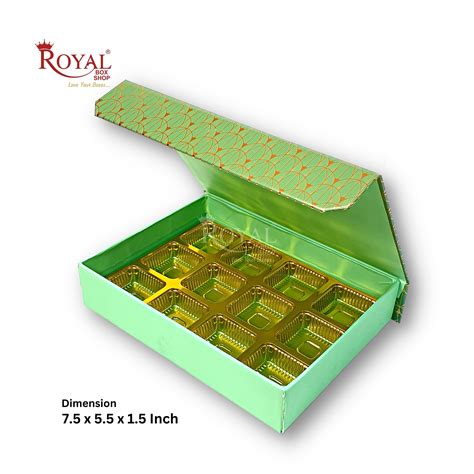 Rigid Chocolate Boxes 12 Cavity With Magnetic Flap I Green with Gold F ...