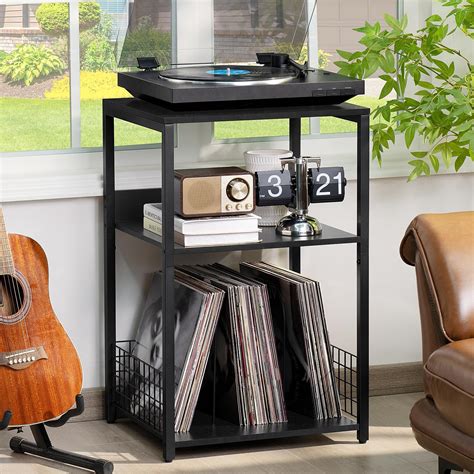 Amazon.com: Record Player Stand Up to 200 Albums, Vinyl Storage Table ...