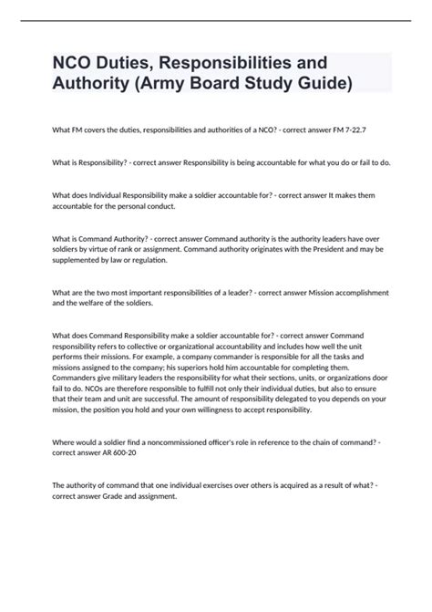 NCO Duties, Responsibilities and Authority(Army Board Study Guide ...