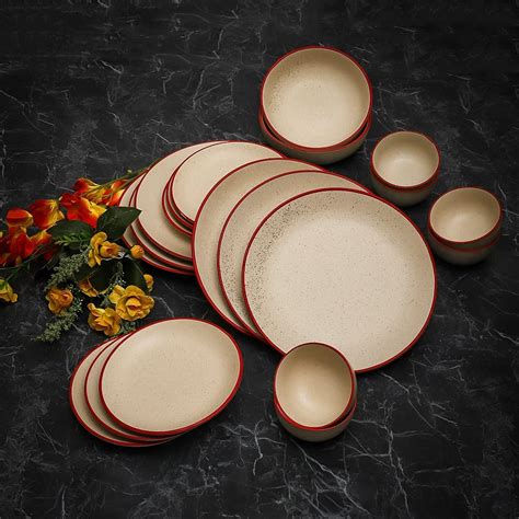 Ayesha KRAFTS Ceramic Bowls Set Dinnerware Sets Dinner Set (White, Red ...