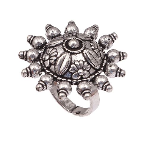Bollywood Trending Oxidized Silver Plated Adjustable Ring for - Etsy India