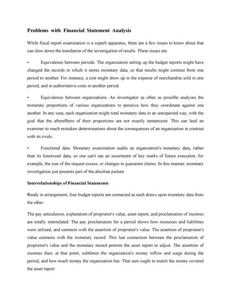 Problems with Financial Statement Analysis - These issues are ...