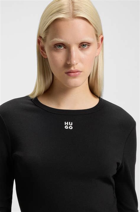 HUGO - Stretch-jersey dress with stacked logo - Black