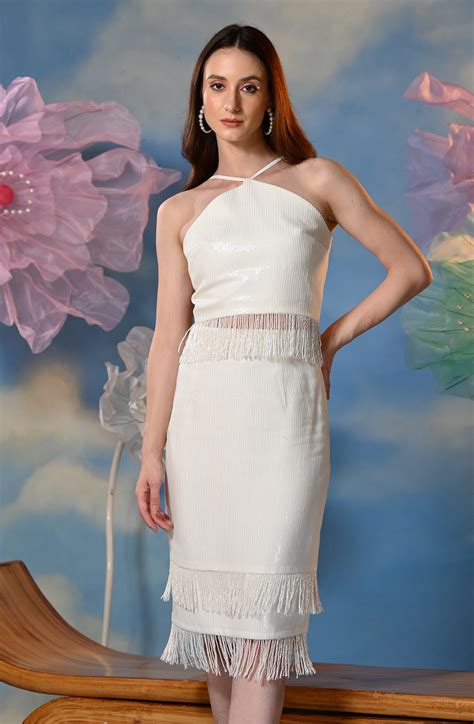 White Sequin Fringe Top & Skirt Set – Ombrello Clothing