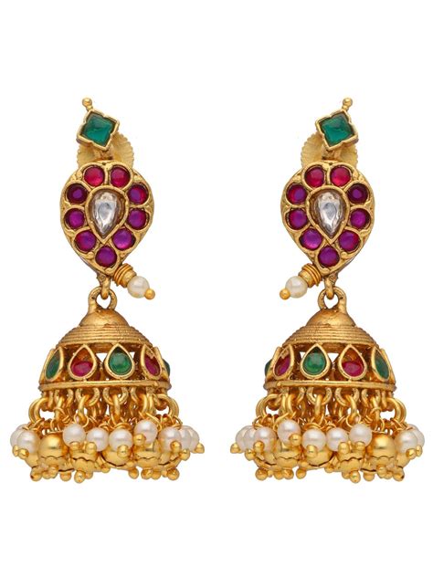 22K Gold Plated Paisely Inspired Ruby Studded Jhumka – Curio Cottage