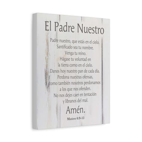 Scripture Canvas Lords Prayer Spanish El Padre Nuestro White Wood ...