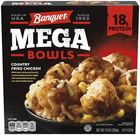 Banquet Mega Bowls Country Fried Chicken TV Dinner Meal, 14 oz (Frozen ...
