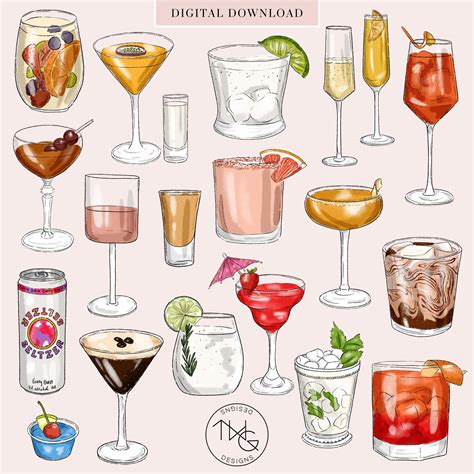 Watercolor Cocktail Clipart: Hand-drawn Drink Illustrations (PNG ...