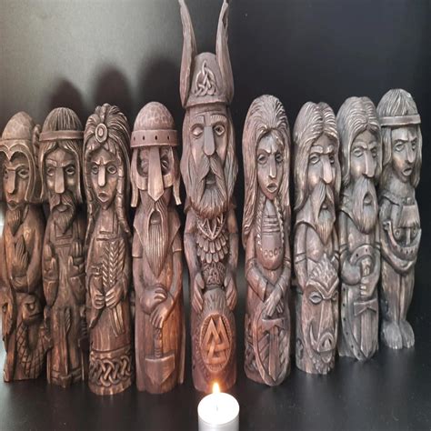 Algizrune Art Germanic Gods Statues: Odin, Thor, Tyr, Freyr, Loki, Baldur and Goddesses Freyja ...
