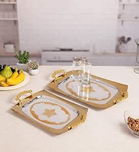 Roxx Persian Steel Tray, 2-Piece, Gold : Amazon.in: Home & Kitchen
