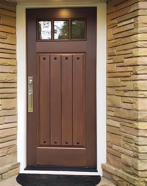 Custom Craftsman Planked Design 3 Lite Solid Door | Craftsman style ...