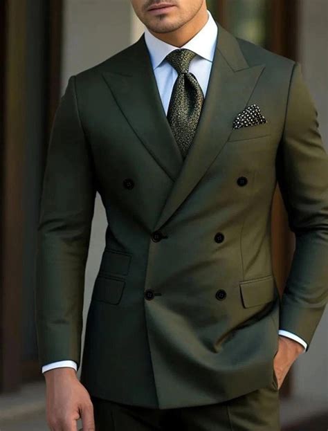 Men's Dark Green Double Breasted Suit, Suit for Wedding Engagement ...