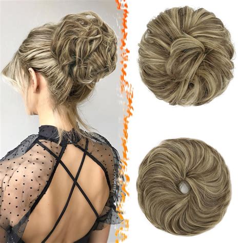 Amazon.com : BARSDAR 2 PCS Messy Bun Hair Pieces - Elastic Brown Blonde ...