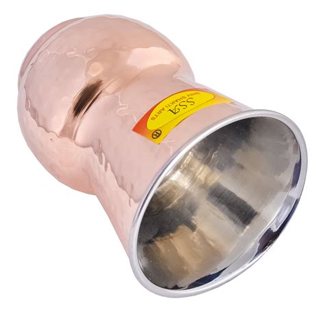 Steel Copper Muglai Matka Glass Tumbler Hammered Design, Capacity 400 ...