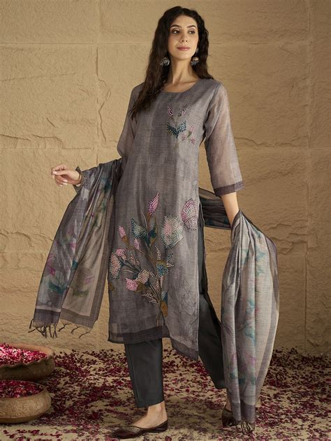 Varanga Women Graceful Beige Kurta Set Featuring Gota Patti Detailing ...