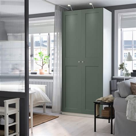 PAX / GRIMO wardrobe combination, white/grey-green, 100x60x236 cm (393 ...