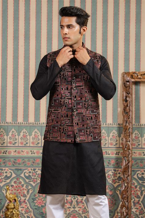 Buy Black Color Embroidery Velvet Waist Coat for Men | Cityvibes