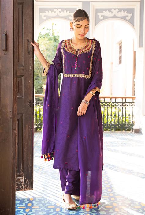 Purple Colorful Coin Square Neck Sunehri Kurta Set – Misri By Meghna Nayyar