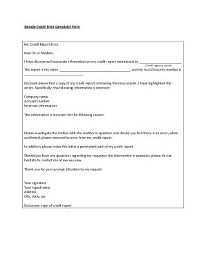 Fillable Online Sample Letter to Dispute Credit Report Errors - The ...