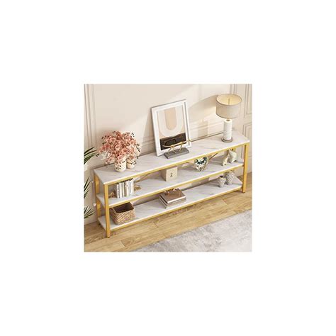 Buy LITTLE TREE 3-Tier Long Console Sofa Table, Faux Marble White ...